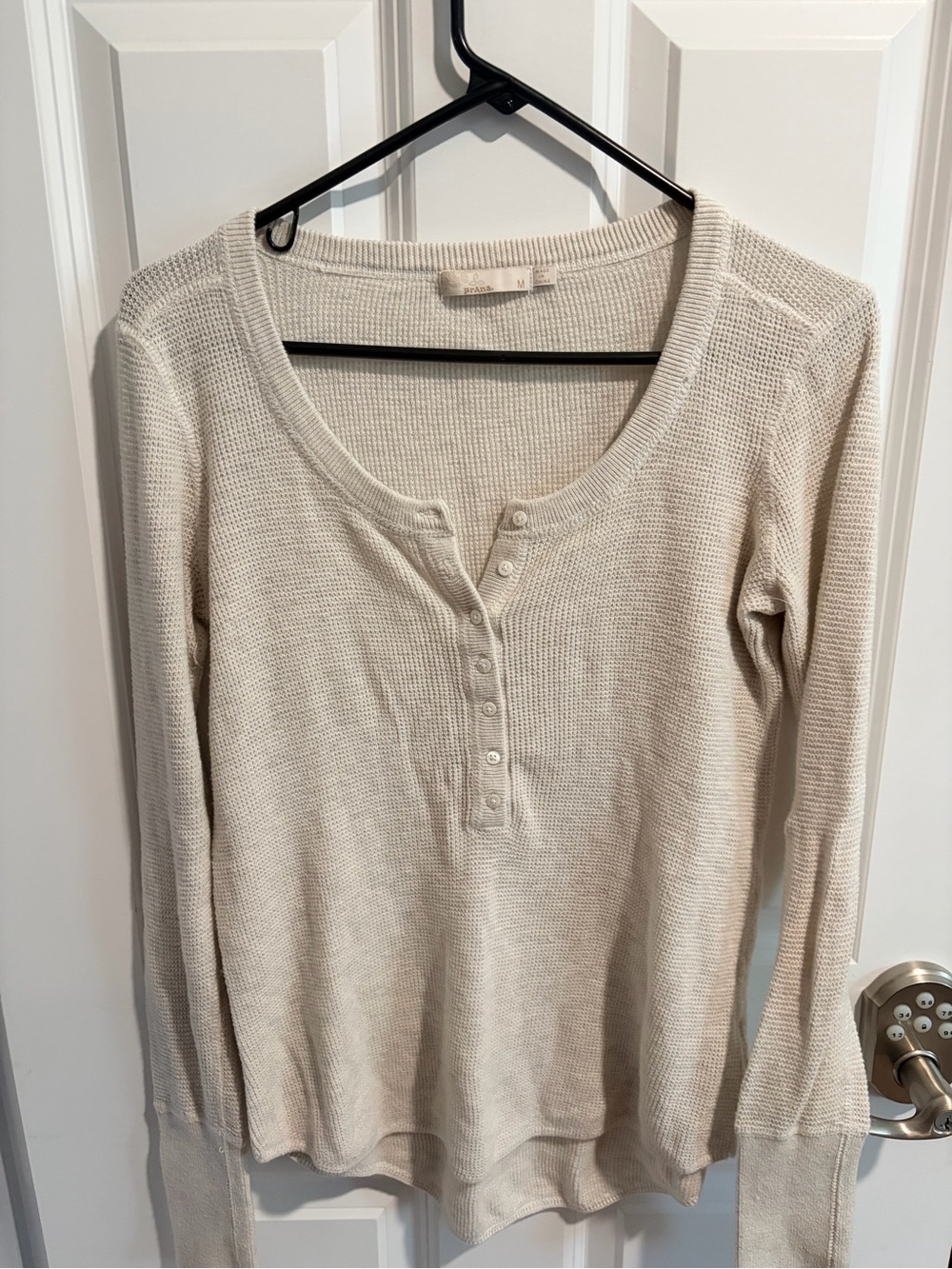Prana Cream Waffle-Knit V-Neck Henley Sweater